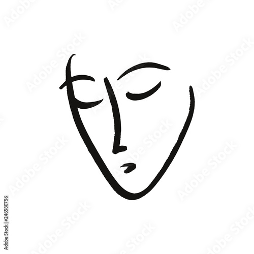 Vector simple hand drawn black and white trendy line portrait art. Monochrome print for clothes, textile and other. EPS