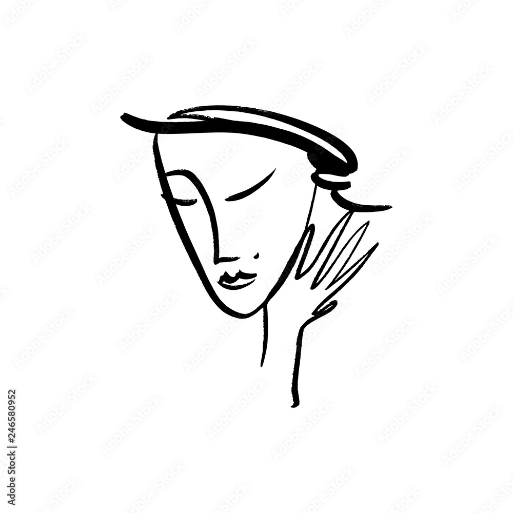 Vector simple hand drawn black and white trendy line portrait art. Monochrome print for clothes, textile and other. EPS Vector simple hand drawn black and white trendy line portrait art. Monochrome print for clothes, textile and other. EPS