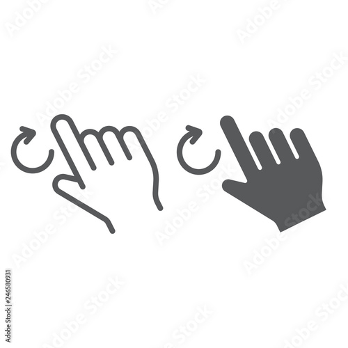 Two fingers rotate line and glyph icon, gesture and hand, twist sign, vector graphics, a linear pattern on a white background.