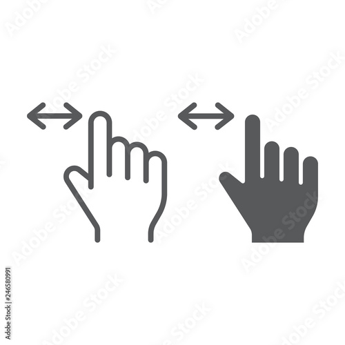 Horizontal scroll line and glyph icon, finger and gesture, hand sign, vector graphics, a linear pattern on a white background.