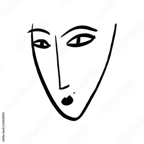 Vector simple hand drawn black and white trendy line portrait art. Monochrome print for clothes, textile and other. EPS