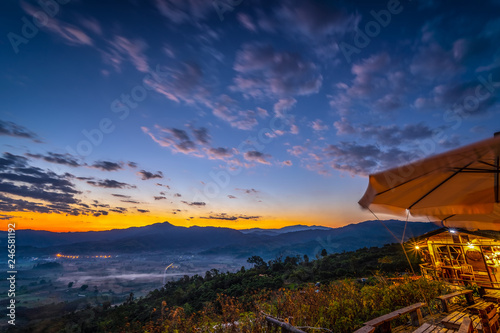 Clouds , Sunrise and Misty with Mountain Background , Landscape at Phu Langka National Park, Payao Province, Thailand