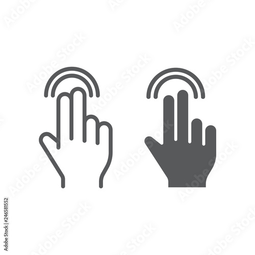 Two finger double tap line and glyph icon, gesture and hand, touch sign, vector graphics, a linear pattern on a white background.