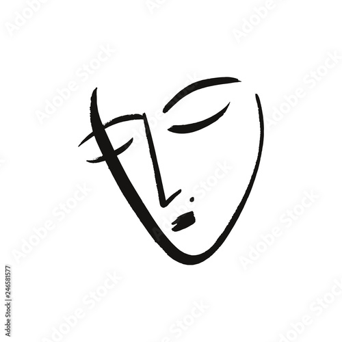 Vector simple hand drawn black and white trendy line portrait art. Monochrome print for clothes, textile and other. EPS