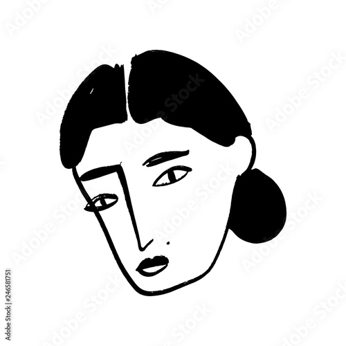 Vector simple hand drawn black and white trendy line portrait art. Monochrome print for clothes, textile and other. EPS