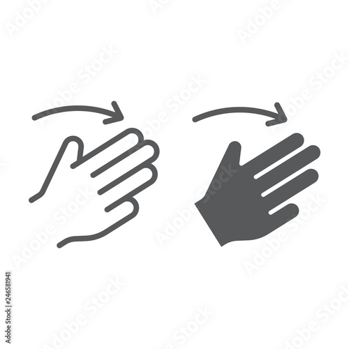 Three fingers flick right line and glyph icon  gesture and hand  click sign  vector graphics  a linear pattern on a white background.