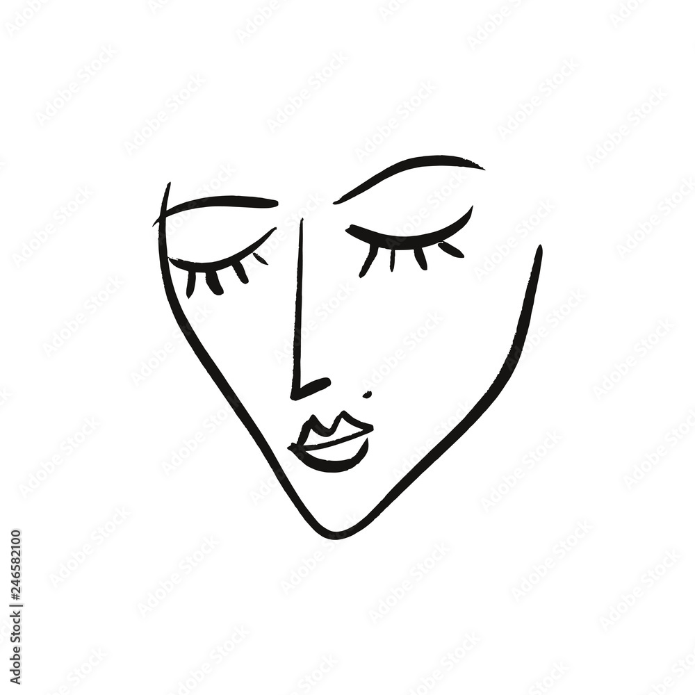 Vector simple hand drawn black and white trendy line portrait art. Monochrome print for clothes, textile and other. EPS Vector simple hand drawn black and white trendy line portrait art. Monochrome print for clothes, textile and other. EPS
