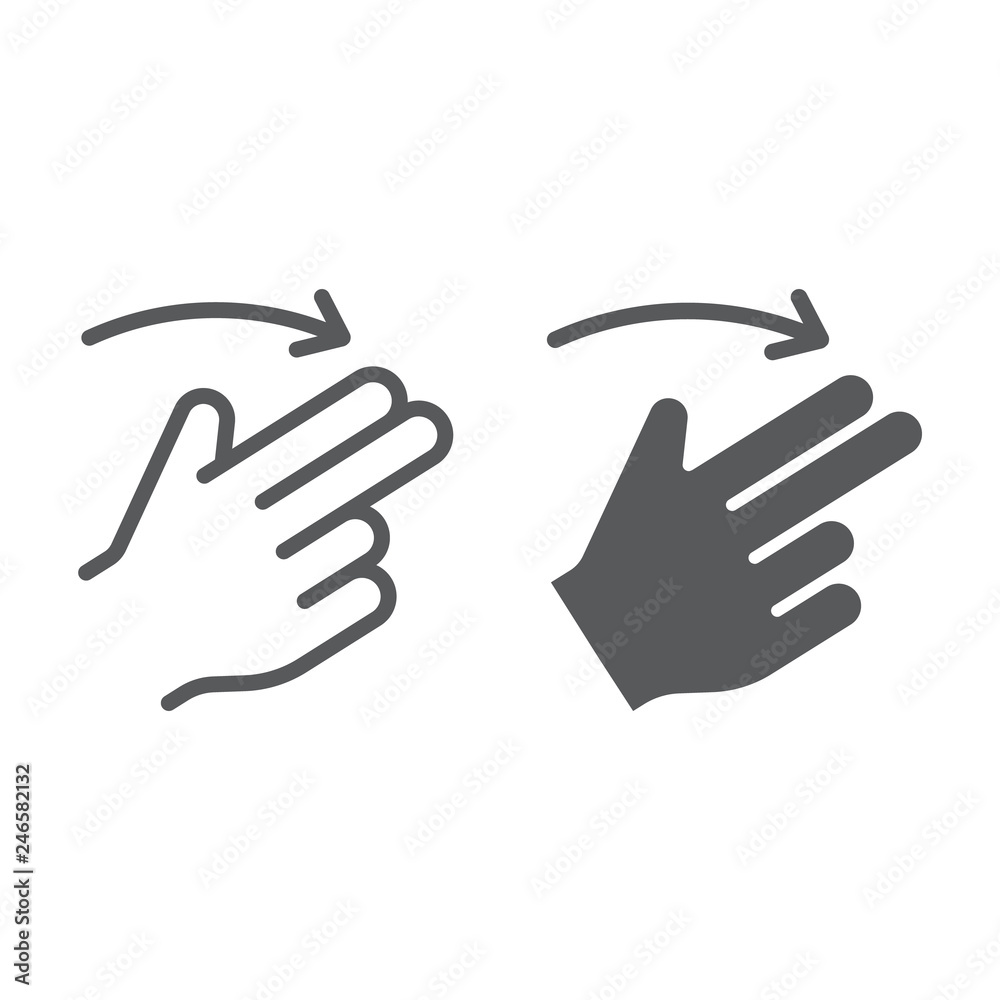 Two finger flick right line and glyph icon, gesture and hand, swipe sign, vector graphics, a linear pattern on a white background. Two finger flick right line and glyph icon, gesture and hand, swipe sign, vector graphics, a linear pattern on a white background.