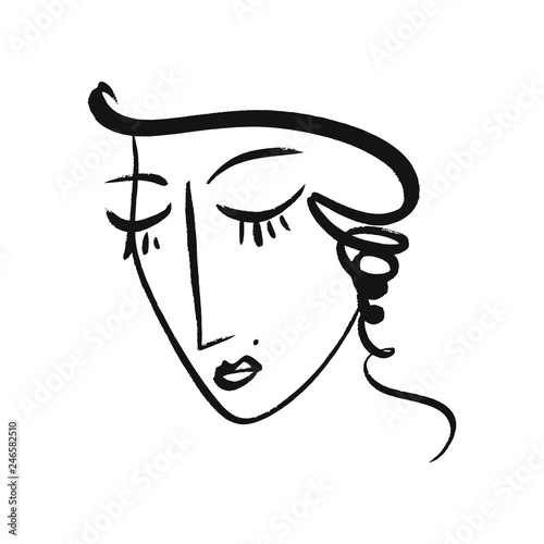 Vector simple hand drawn black and white trendy line portrait art. Monochrome print for clothes, textile and other. EPS
