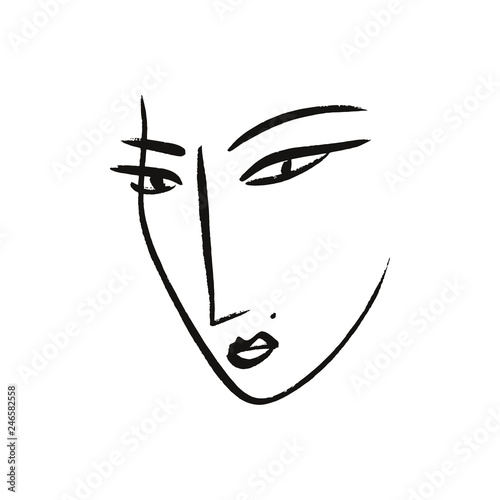 Vector simple hand drawn black and white trendy line portrait art. Monochrome print for clothes, textile and other. EPS