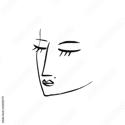 Vector simple hand drawn black and white trendy line portrait art. Monochrome print for clothes, textile and other. EPS