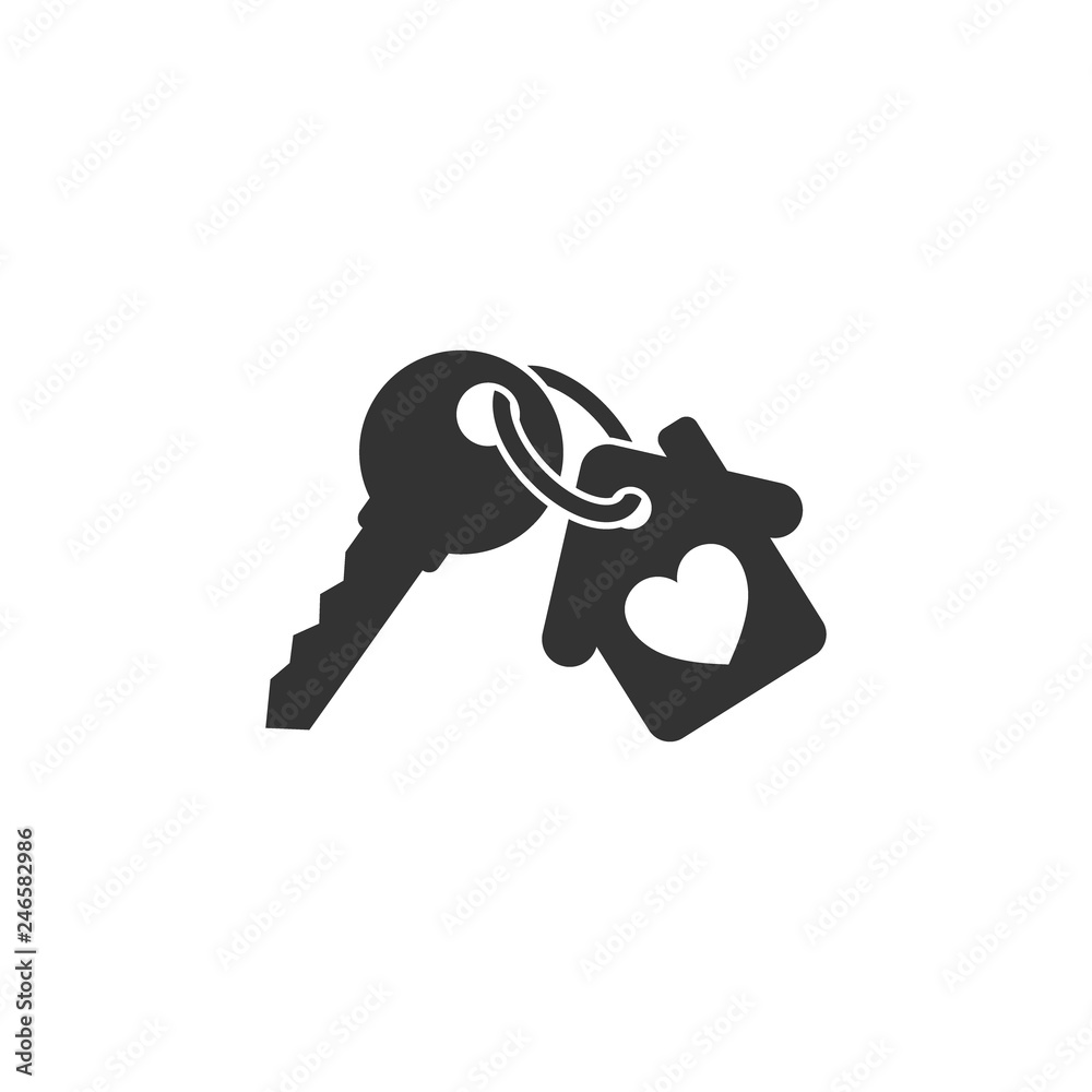 Keychain with key ring and a pendant house locket. Key chain with house with heart locket vector icon. Keychain with key ring and a pendant house locket. Key chain with house with heart locket vector icon.