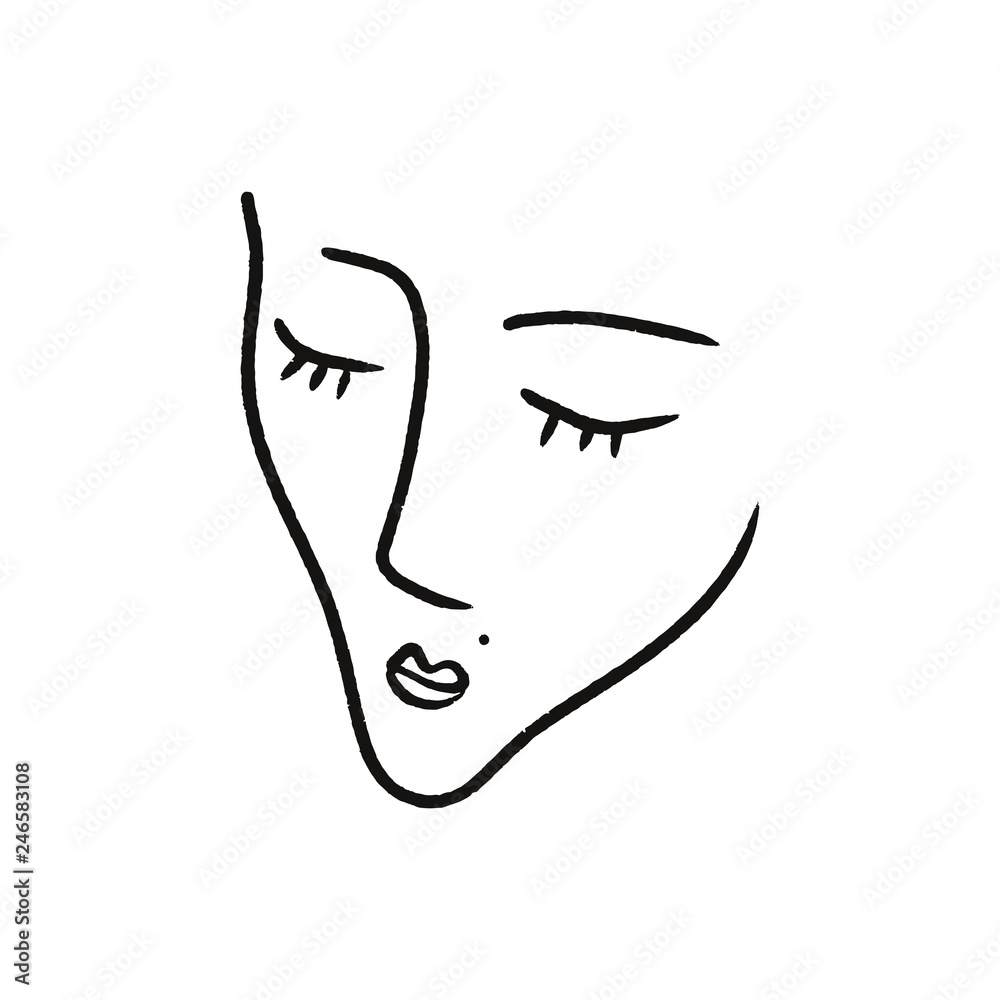 Vector simple hand drawn black and white trendy line portrait art. Monochrome print for clothes, textile and other. EPS Vector simple hand drawn black and white trendy line portrait art. Monochrome print for clothes, textile and other. EPS