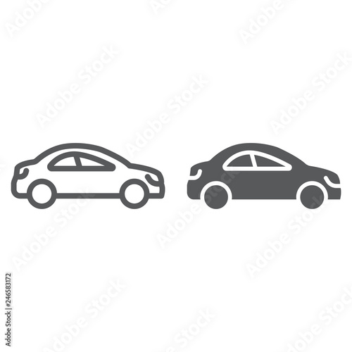 Auto trip line and glyph icon  automobile and tourism  car sign  vector graphics  a linear pattern on a white background.