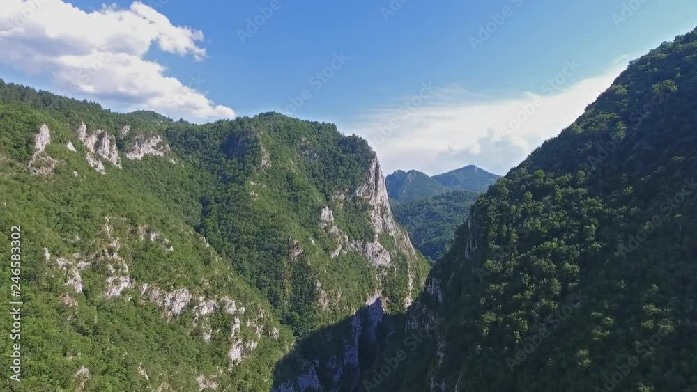 Flying up between mountains in Serbia at summer, 4k