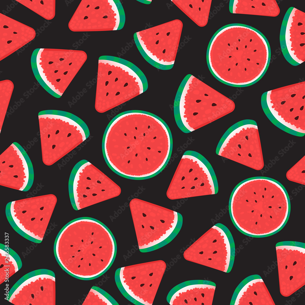 Watermelon Seamless pattern surface design. Vector illustration isolated on black Watermelon Seamless pattern surface design. Vector illustration isolated on black