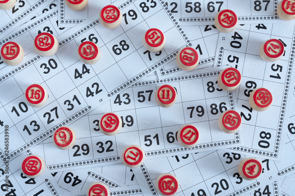 Fototapeta premium Tabletop old lotto game with wooden elements.