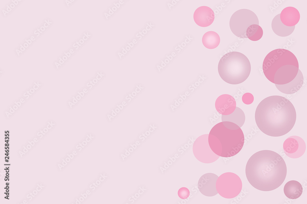 Abstract spheres and circles in gray pink colors, copy space, template for card, cover, poster, space for text or design.