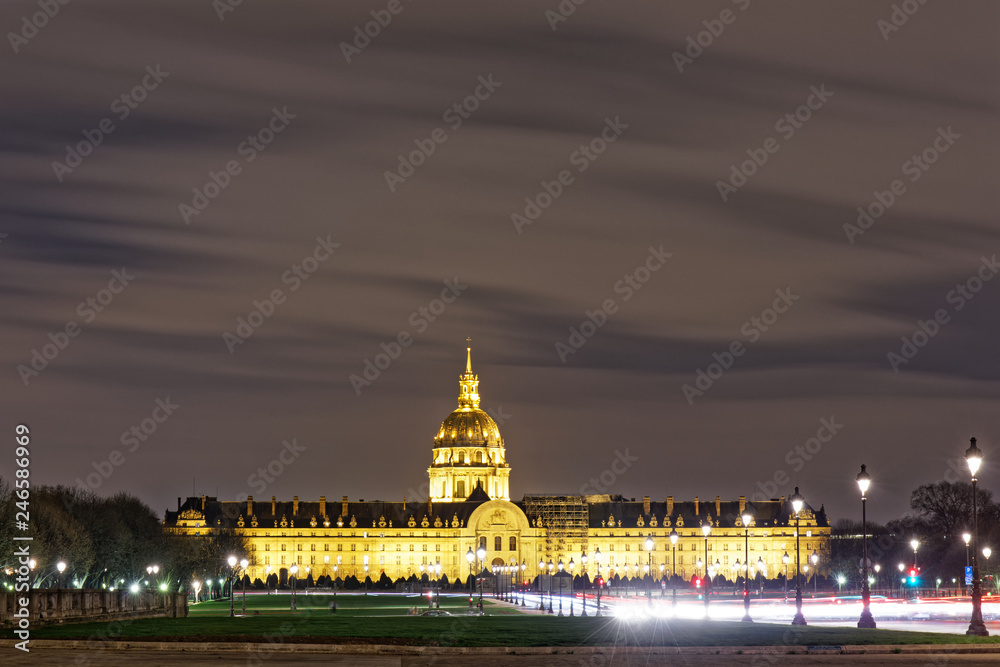 Night view of the Invalides Palace - Paris, France