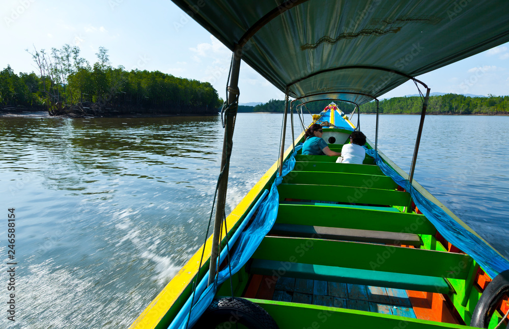 Long tail boat. Phang Nga Bay, Andaman Sea, Thailand, Asia