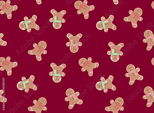 Gingerbread man seamless pattern. Cute vector background for new year's day,