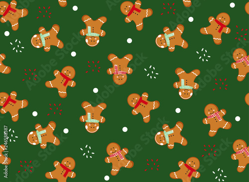 Gingerbread man seamless pattern. Cute vector background for new year's day,