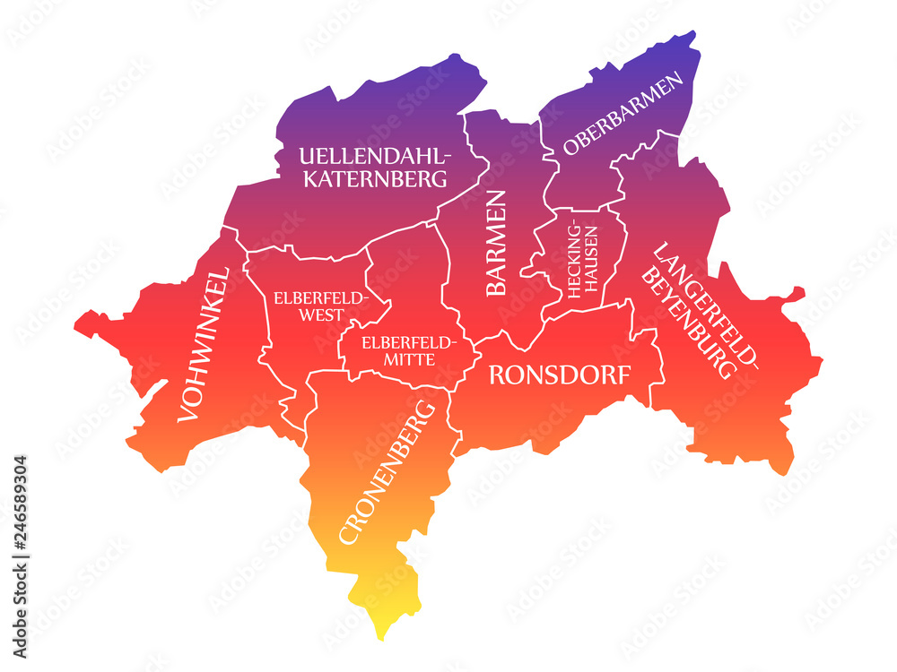 Wuppertal City Map Germany DE labelled rainbow colored illustration