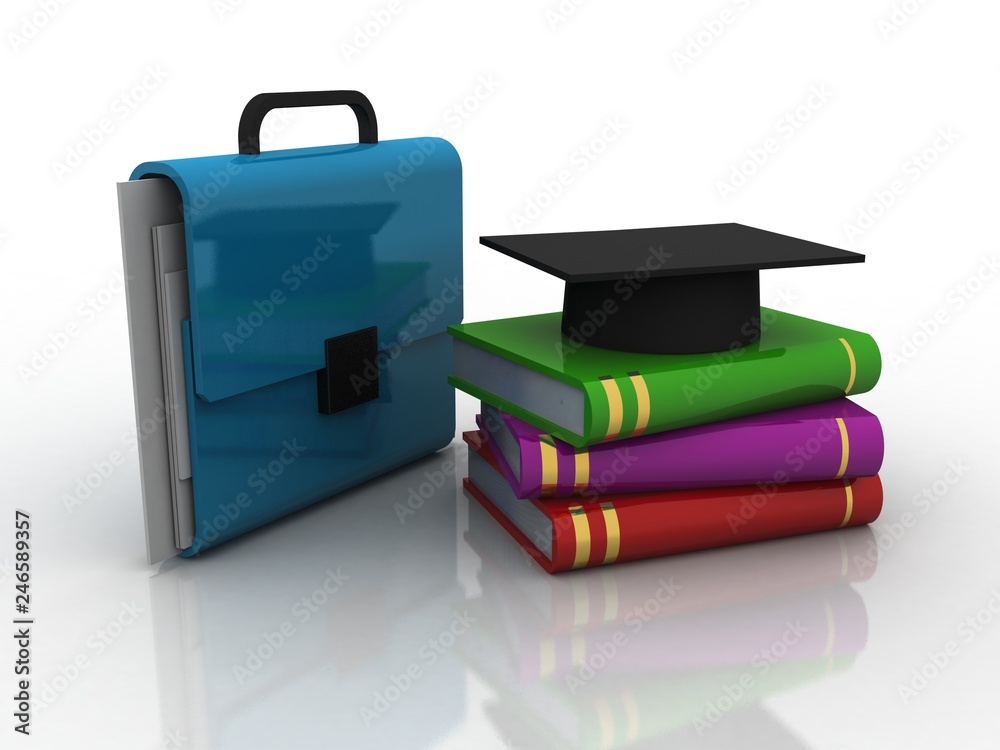 3d rendering Global education concept, books with graduate 3d rendering Global education concept, books with graduate