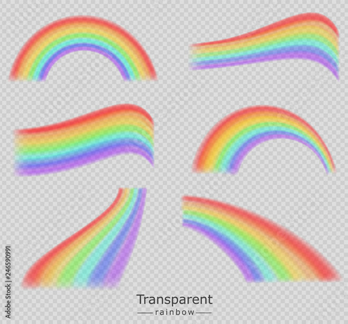 Colorful rainbows set collection Vector realistic. Transparent background tem...
