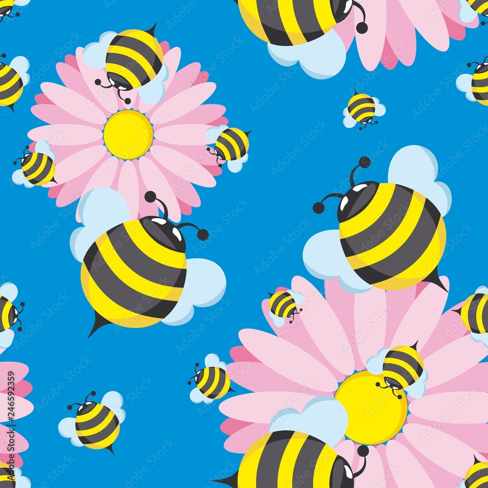 Vector illustration of bee seamless pattern