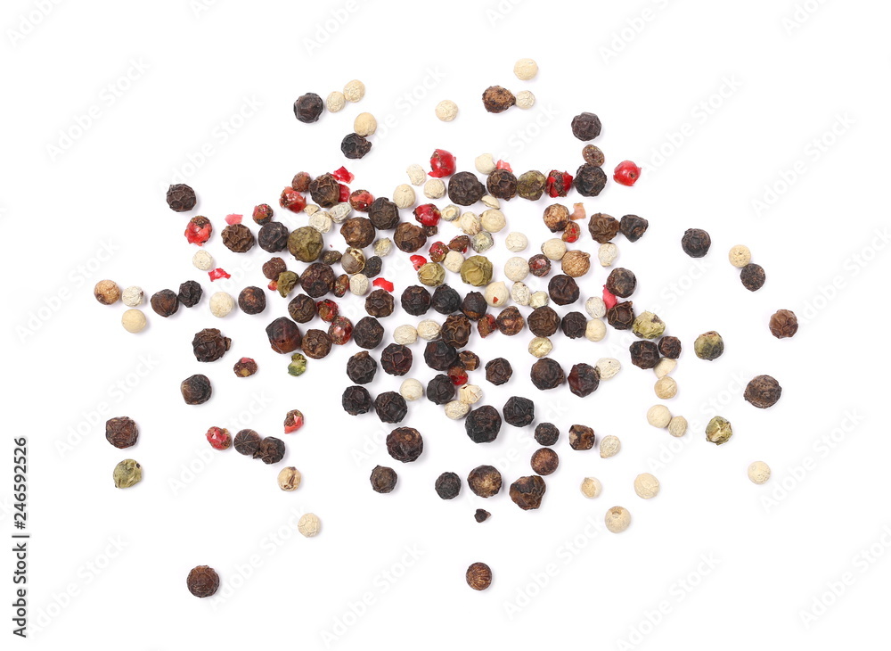 Colorful pepper isolated on white background, top view Colorful pepper isolated on white background, top view