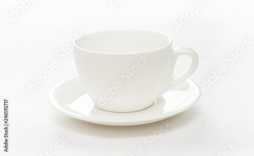Empty white coffee cup on a white background.