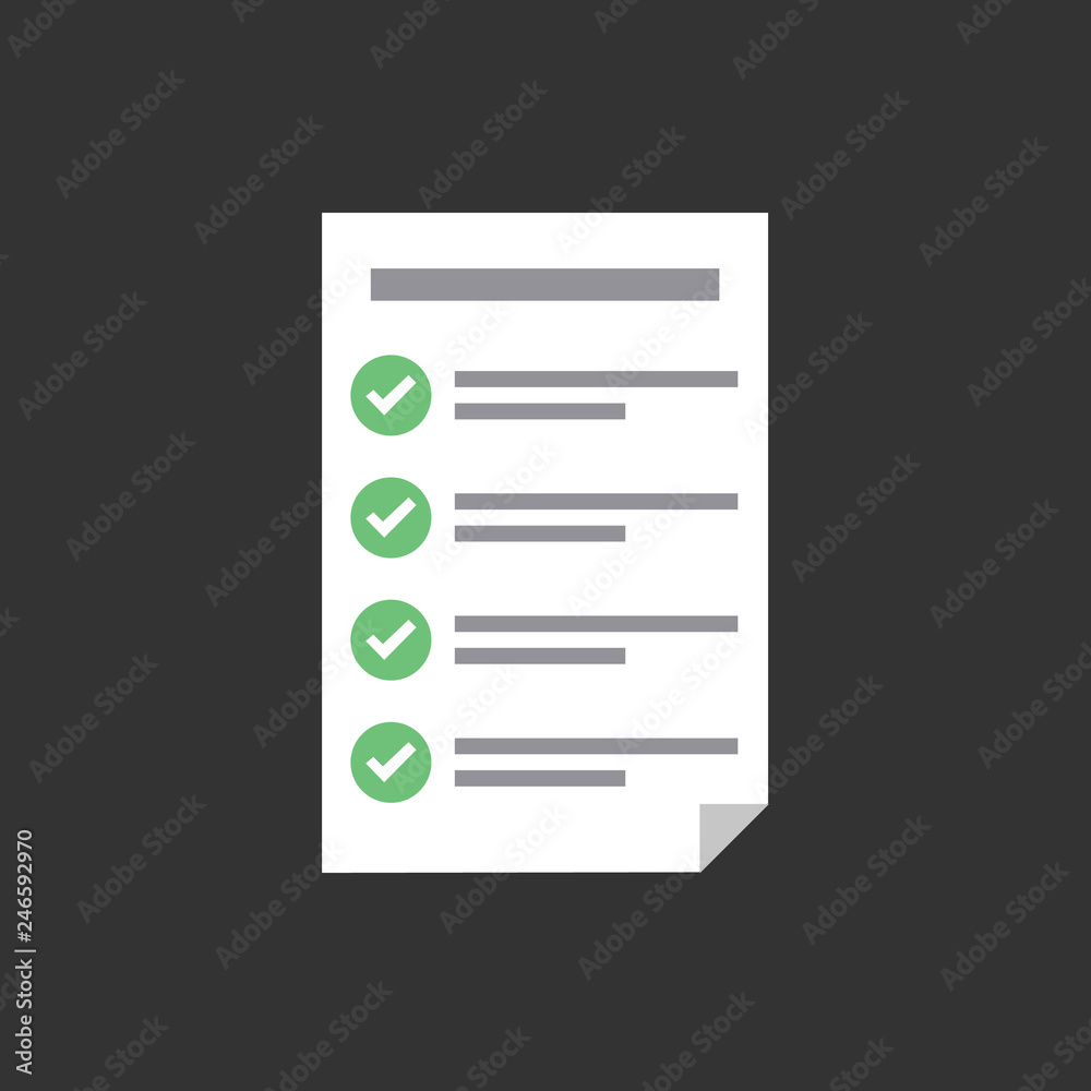 Checklist vector concept. Flat illustration of checklist icon for web or prints with green check boxes on white background. Checklist vector concept. Flat illustration of checklist icon for web or prints with green check boxes on white background.