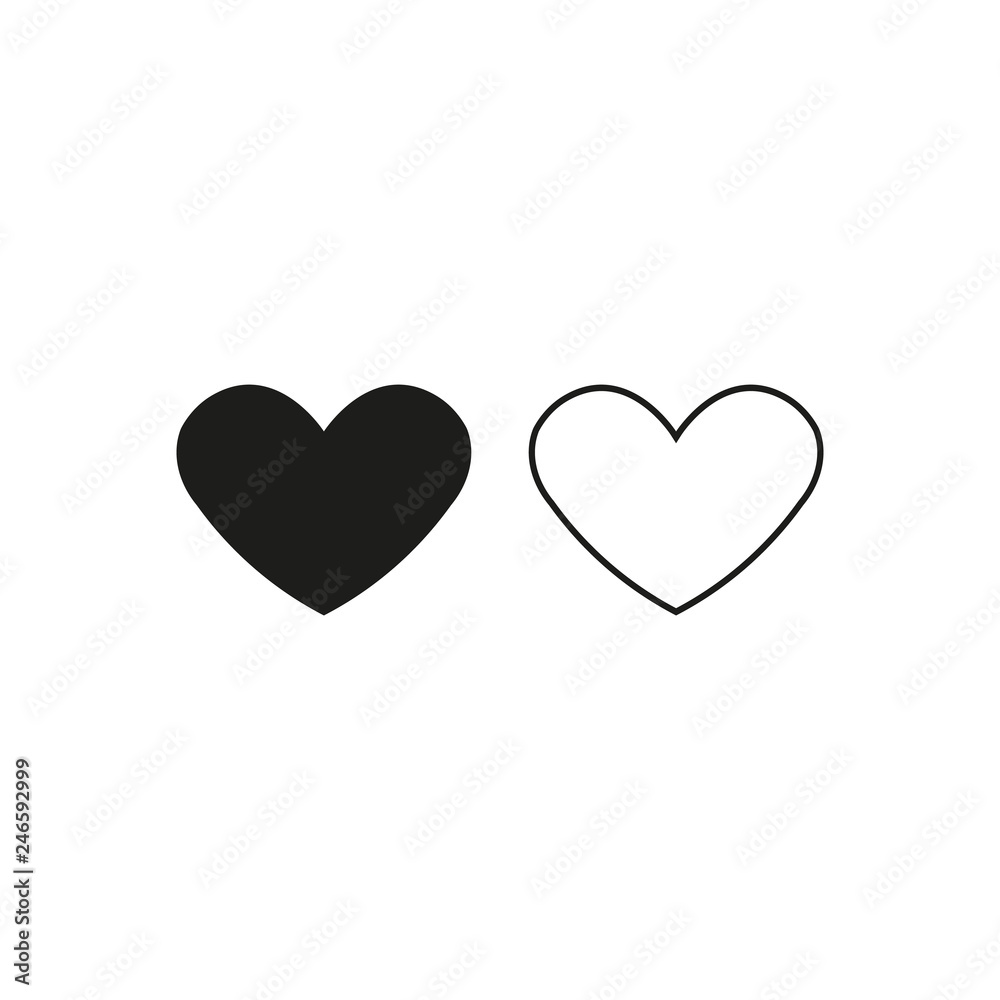 Heart icon filled and outline. Social network heart web button isolated on white background. Vector illustaration. Active and not active button for web.