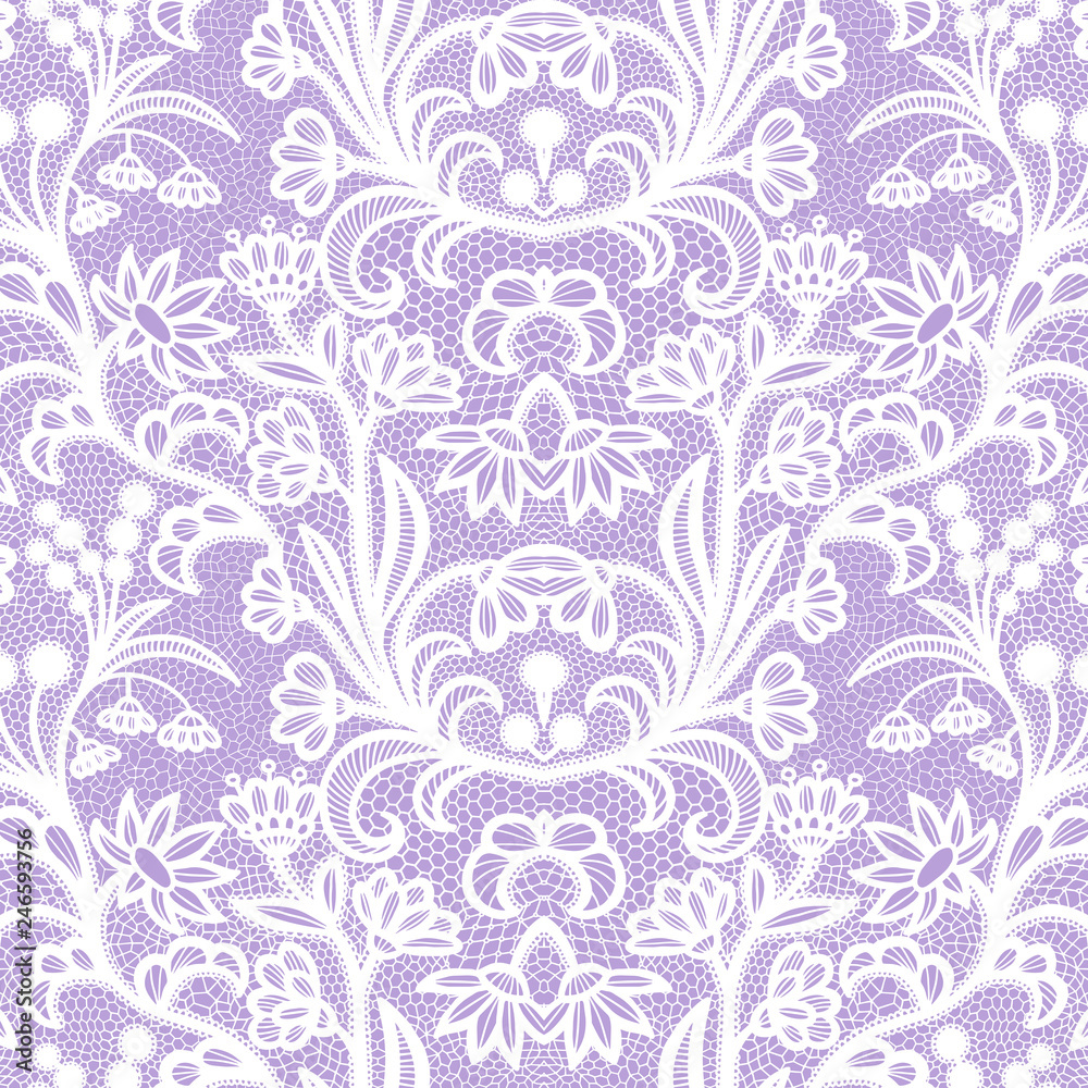 White vintage Lace seamless pattern with flowers