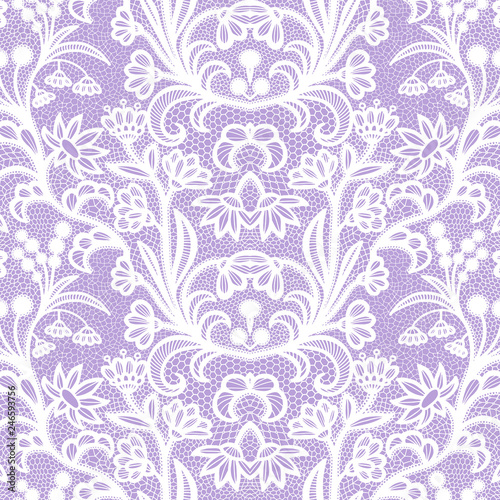 White vintage Lace seamless pattern with flowers