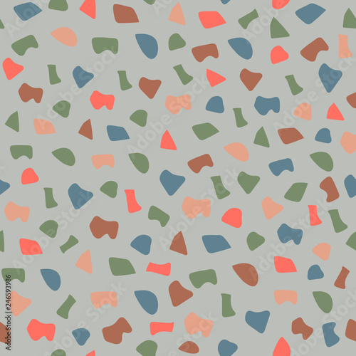 Terrazzo seamless pattern. The vector illustration is made in fashionable colors of 2019.
