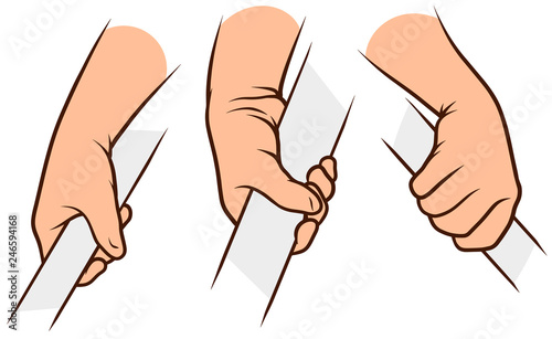Cartoon graphic white human hands. Holding crossbar or handrail. Isolated on white background. Vector icons set. Vol. 3