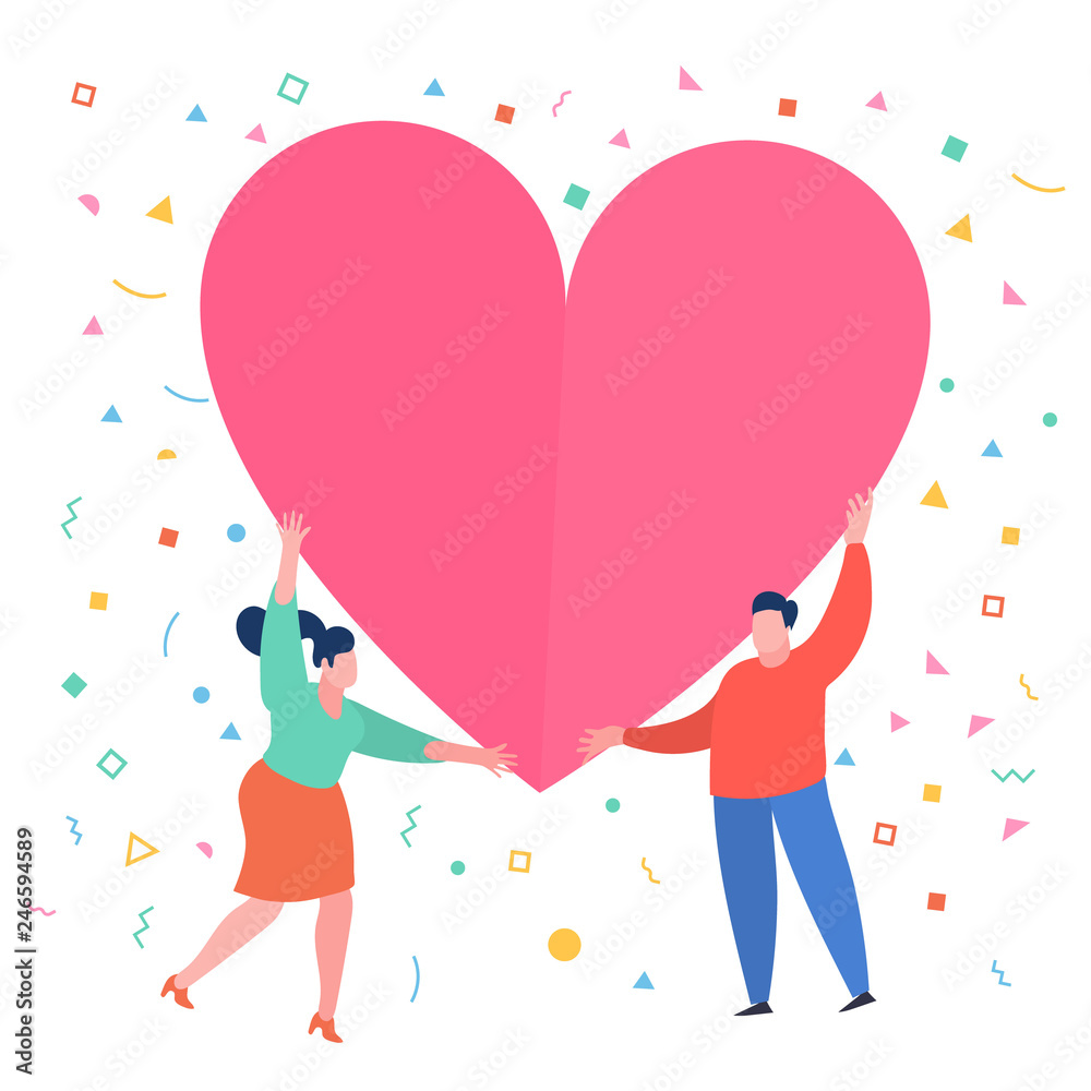 Man and woman hold big red heart. Valenine day. Love and relationship. Man and woman hold big red heart. Valenine day. Love and relationship.