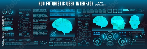 Futuristic design of an artificial intelligence brain with futuristic hud element