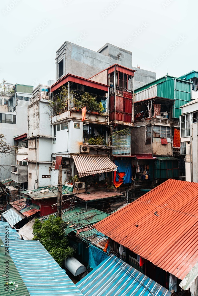 Visit the old apartment of Giai phong street, Hanoi City, Vietnam. Photo taken date: 21/ 12/ 2018.