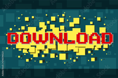 Red pixel download button for video games