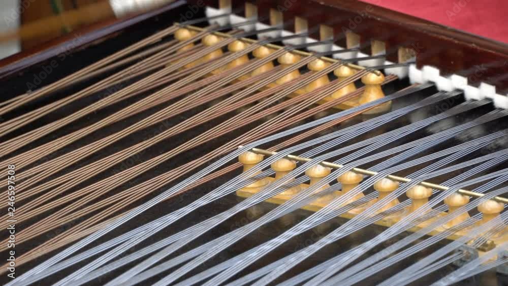 Hammered Dulcimer with player hands with hammers.
