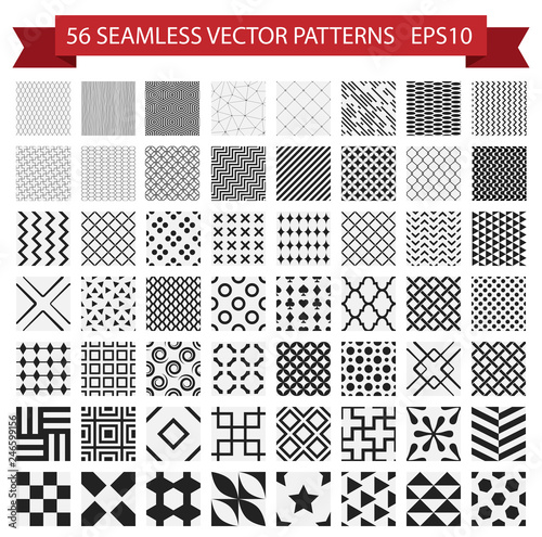 Seamless vector patterns set. Universal collection of unique backgrounds: geometric, linear, abstract.