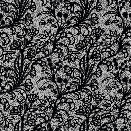 Black vintage Lace seamless pattern with flowers