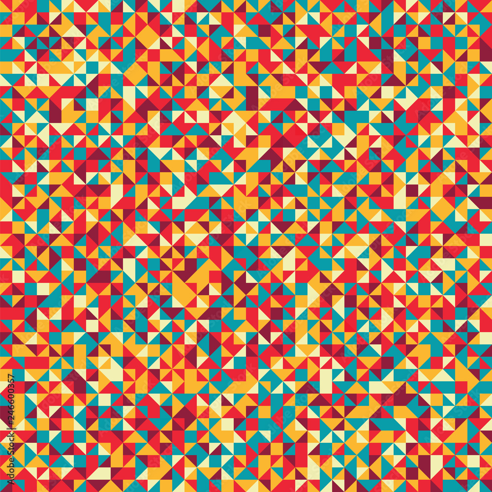 Bright geometric background with triangles of random color. Seamless vector pattern.
