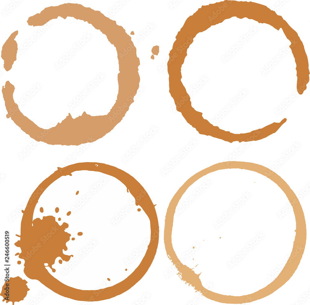 Coffe stains and splashes, dirty brown cup rings vector set. Splash ring  form coffee mug, circle stain dirty mark illustration Stock Vector | Adobe  Stock