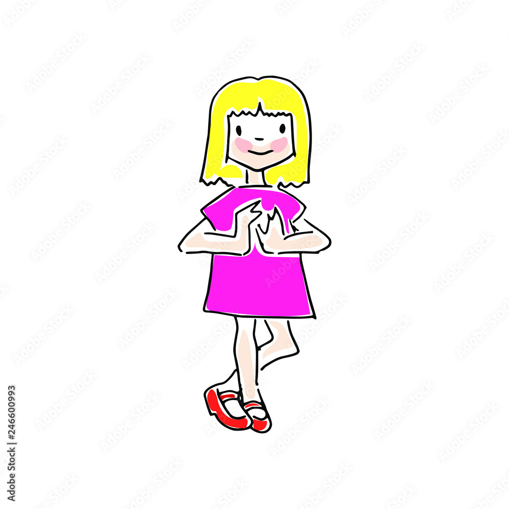 vector illustration little girl in pink dress with blond hair, bright vector sketch isolated on white background vector illustration little girl in pink dress with blond hair, bright vector sketch isolated on white background