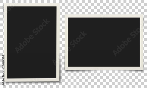 Empty photo frames with shadow isolated on transparent background.