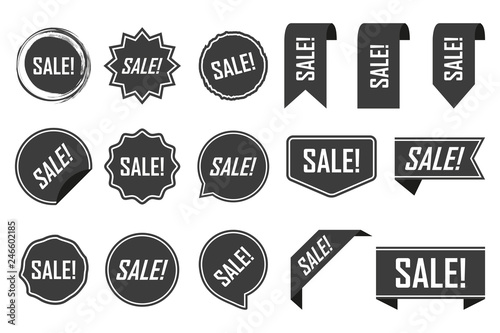 Sale labels, black isolated on white background. Vector illustration